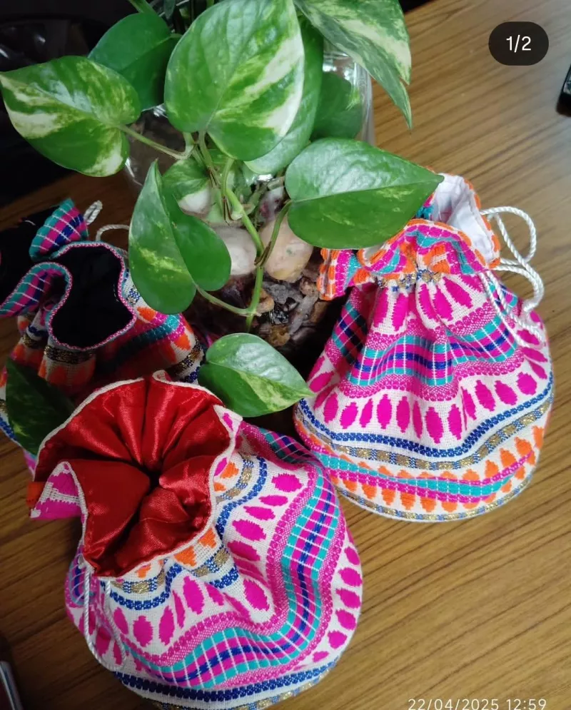 Handmade Fabric Drawstring Flower Pot Cover (Boho Style)